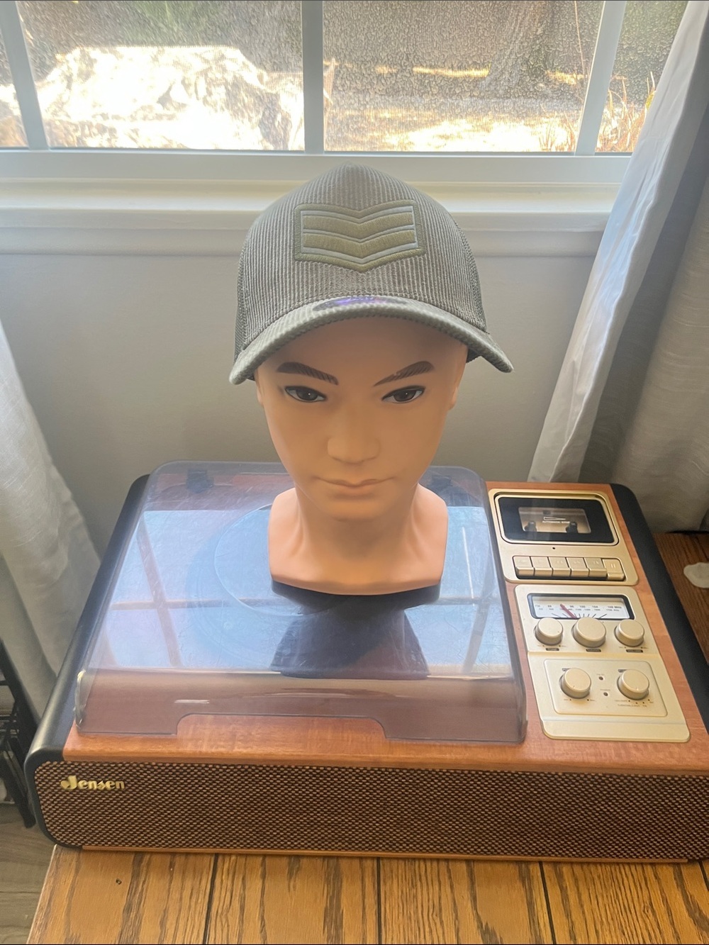 Grey Ribbed Baseball Cap with Chevron Patch